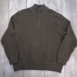 Eddie Bauer Mens Birds Eye 1/4 Zip Sweater Size XL Cotton Brown Pullover